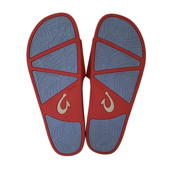 OluKai Kīpuni Limited Edition Lehua Flower / Stripe Slide Sandals Women's Sz 8 - Picture 7 of 9